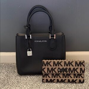 Michael Kors Black Satchel with Brown Logo Wallet